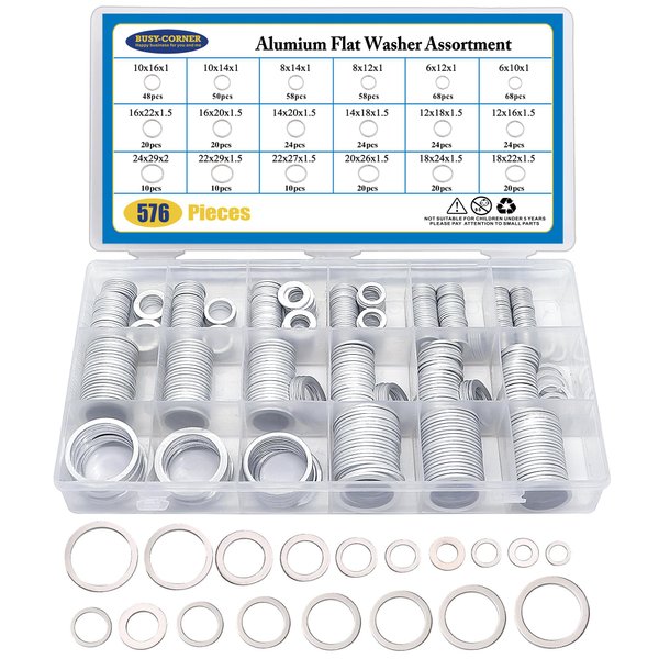 576 pcs Oil Drain Plug Gasket Aluminum Washer Crush Seal Assortment Kit, Including 18 Sizes-M6 M8 M10 M12 M14 M16 M18 M22 M24