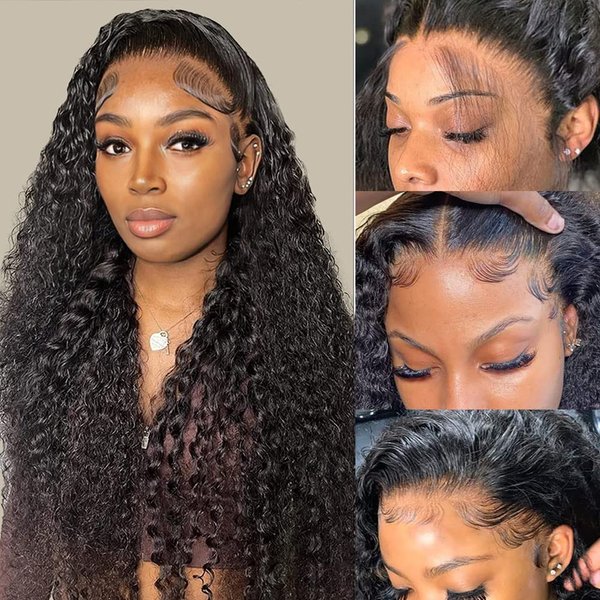 GIESWY 30 Inch Deep Wave Lace Front Wigs Human Hair 180% Density 13x4 HD Transparent Lace Frontal Wigs for Women Glueless Wigs Pre Plucked/Cut with Baby Hair (30inch,Natural Black)