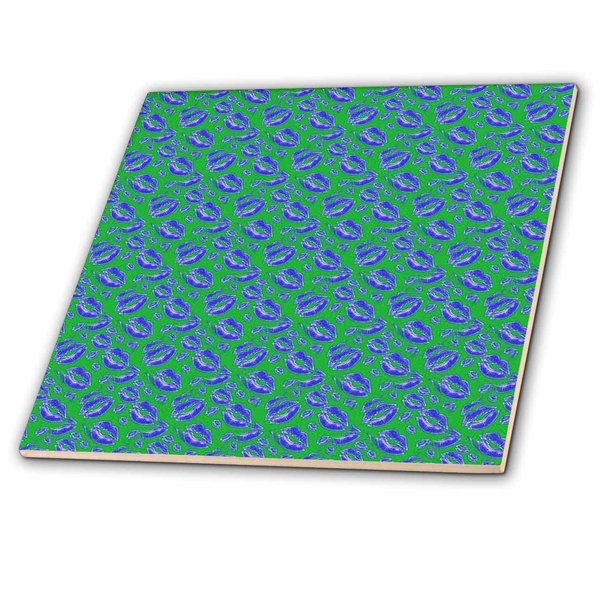 3dRose Two Kisses Collided Lip Bold Blue Lips Pattern - Tiles (ct_357237_3)