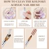 5PCS Acrylic Nail Brush Set, Size 6/8/12/14/16. Kolinsky Hair,Oval Crimped Pressed Shaped Acrylic Nail Brushes,Golden Metal Handle Acrylic Powder Brush Set Professional Manicure For DIY Home Salon