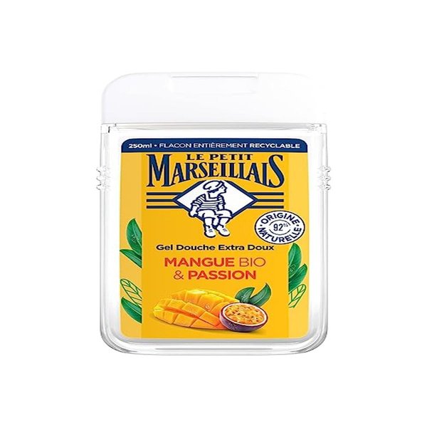 Le Petit Marseillais | Extra Gentle Shower Gel Organic Mango & Passion (250 ml bottle) – 92% ingredients of natural origin – pH neutral for the skin and without coloring