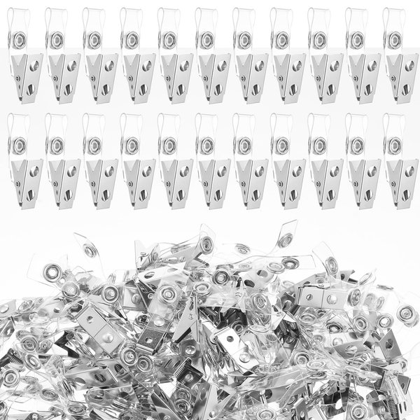 300pc Metal Badge Clips with Strap Clear ID Strap Clip Adapter