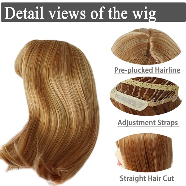 GNIMEGIL Strawberry Blonde Wig Halloween Costume Wig with Bangs Medium Length Mom Bob Wigs for Women Celebrity Natural Straight Hair Daily