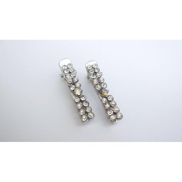 Generic 2 small silver metal crystal alligator hair pin clip barrettes fine thin hair