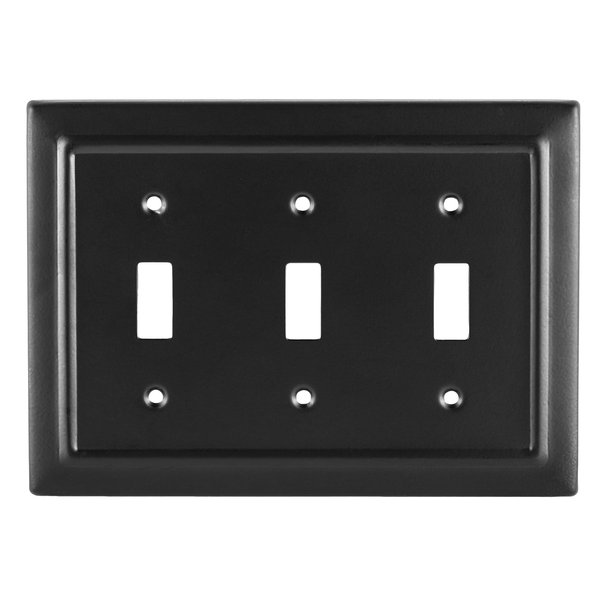 Monarch Abode 19153 Triple Switch Architectural Toggle Aluminum Decorative Wall Plate Switch Plate Outlet Cover, 3-Gang, Matte Black