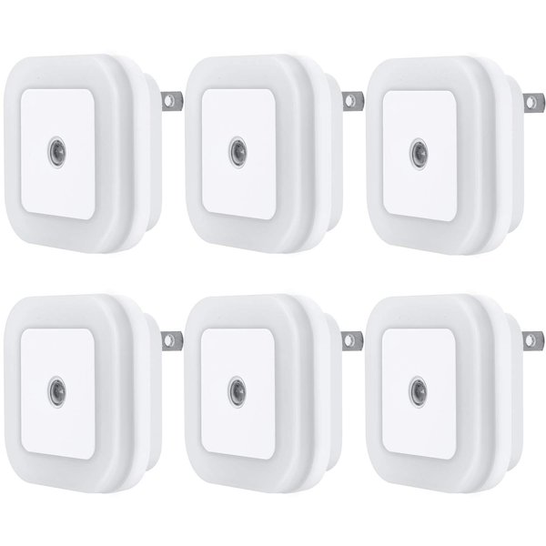 Uigos LED Night Light Lamp with Smart Sensor Dusk to Dawn Sensor, Daylight White, 0.5W Plug-in, 6-Pack