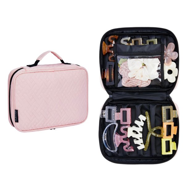 HUHYNN Claw Clips Organizer, Portable Claw Clip Storage Bag, Claw Clip Holder Organizer Holds More Than 20 Hair Claws for Lady Women Girls(Bag Only) (Pink)
