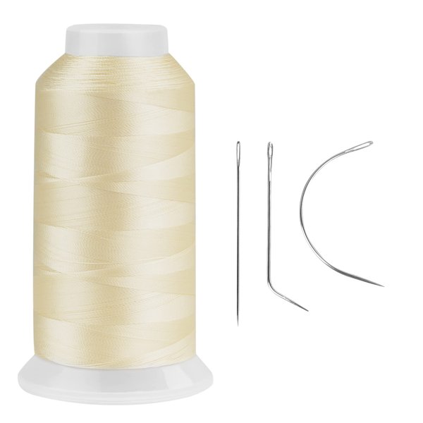 Chrontier Beige Weaving Thread Needles Set Curved(J, C Curl) Straight Shaped Needle Hand Sewing Weaving Set for Wig Making Hair Extensions Weft Weaves Braids