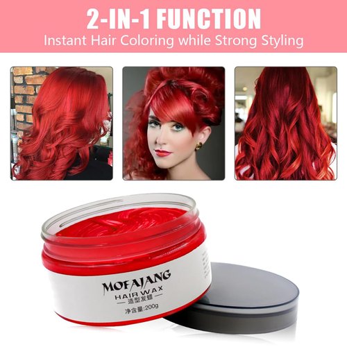 BrimFulite Temporary Hair Color Wax, Instantly Coloring Hair Paint Wax Non-Greasy Washable Red Hair Wax for Women Men Strong Holding for All Day for Halloween Parties Cosplay Masquerade (Red)