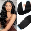 Tape in Hair Extensions Human Hair 100% Real Remy Human Hair 50g 20pcs/Set Brazilian Virgin Hair Straight Seamless Invisible Skin Weft Extensions (22 Inch,#1Jet Black)