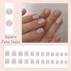 MISUD Short Square Press on Nails Squoval Fake Nails Glossy Glue on Nails Bling Glitter Acrylic Nails Gray Aurora Arificial Nails Shiny Sequins Stick on False Nails with Design 24 pcs