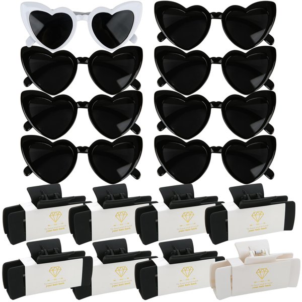 16pcs Bridesmaid Proposal Gifts 4.1inch square Hair Claws Bachelorette Claw Clip Matte Hair Clips Sunglasses set of 16 Girls Trendy Cute Hair Clips for Wedding Party Favors (16pcs White&Black)
