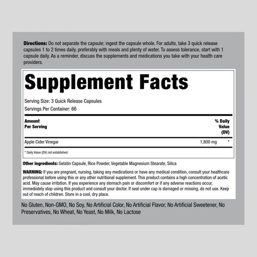 Piping Rock Apple Cider Vinegar Capsules 1800 mg | 200 Pills | Potent Formula | ACV Supplement | Non-GMO, Gluten Free