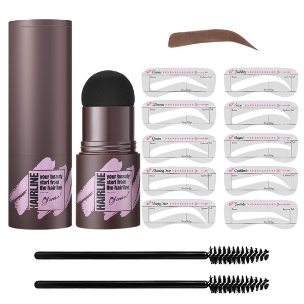LSxia Brow Stamp and Eyebrow Stencil Kit, Eye-brow Stamp Waterproof Eyebrow Powder and Eyebrow Shaping Kit, Natural Eye Brow Definer with 10 Brow Stencils for Women Eye Brown Makeup (Dark Brown)