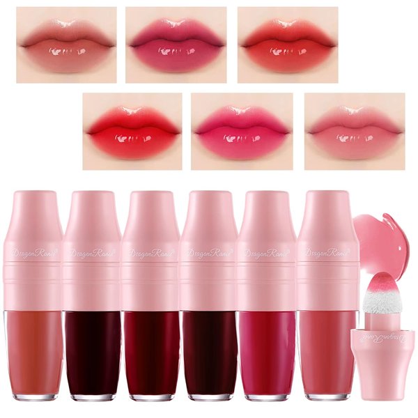 YIBABY 6 Colors Shake Liquid Lipstick Set, Korean Cute Moisturizing Glossy Tinted Lip Gloss, Lip Stain, Multi-Use Lip and Cheek Tint, Non-Stick Cup, Lightweight, Long-Lasting, Vivid Color