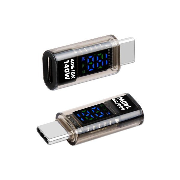 GELRHONR 140W USB C Adapter, 40Gbps/8K USB C Male to Female Extender Connector, USBC LED Digital Display Power Meter Tester for Phones, PC, Laptop Fast Charging and Detect (140W Male to Female)
