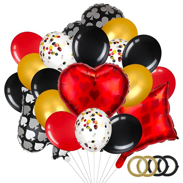 Ayearparty 28 Pieces Casino Theme Party Balloons Game Night Playing Cards Balloons Casino Foil Balloons Party Decoration for Las Vegas Party Poker Events Casino Night Birthday Party Supplies