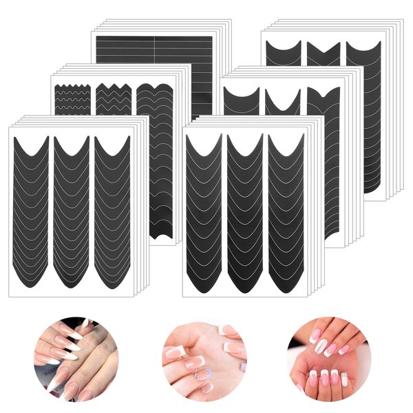 2250 Pcs French Tip Nail Art Stickers French Manicure Strips Stickers Nail Guides Self-Adhesive French Nail Tips Guides Decals for Edge Auxiliary DIY Decoration Stencil Tools (60 Sheets)