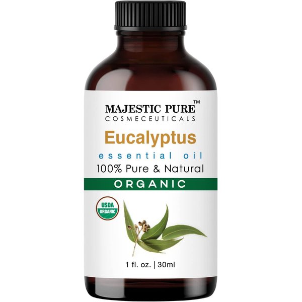 Majestic Pure Organic Eucalyptus Essential Oil - 100% Pure Eucalyptus Oil for Aromatherapy, Massage & Topical Uses, Perfect for Diffuser & Essential Oil Diffuser - 1 Fl Oz
