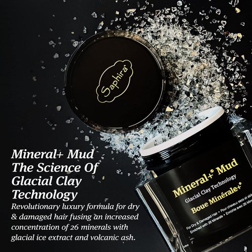 Saphira Mineral+ Mud Hair Mask, Intense Healing Replenishing Treatment with Glacial Clay Technology, for Dry and Damaged Hair and Scalp, Sulfate-Free, Paraben-Free, 6.8 Ounce