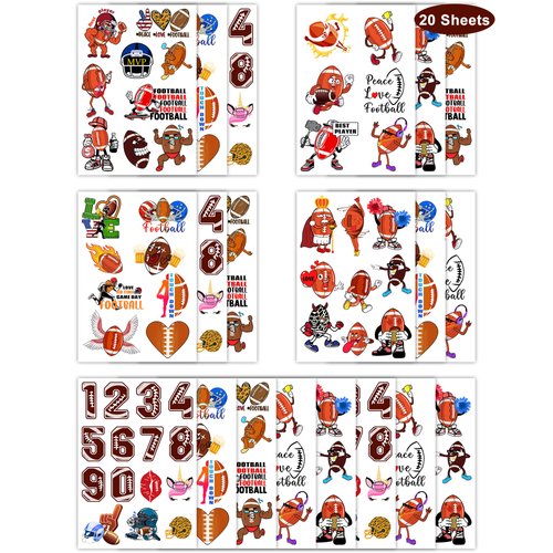 188 Pieces Cute Football Temporary Tattoos Stickers,20 Sheets American Football Themed Tattoos Stickers Party Decoration Supplies Party favors for Kids Adults