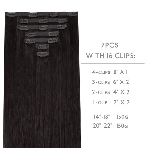 WENNALIFE Genius Seamless Clip in Hair Extensions Human Hair 130g 7pcs 18 Inch Ultra Invisible 50% Thinner Seamless Hair Extensions Clip In Natural Black Hair Extensions Real Human Hair