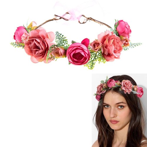 AsggBah 1pc Flower Crown Hair Wreath Wedding Headband for Bride Deco Red Berry Pine Cone Hair Crown Winter Bridal Floral Headpiece for Christmas Holiday Wedding Party