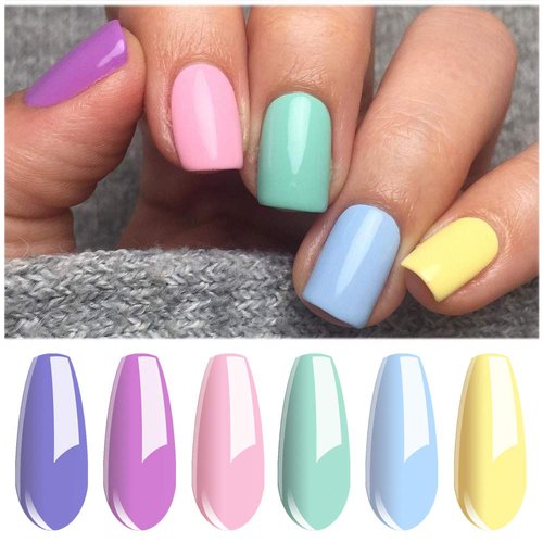 Vishine Gel Nail Polish Set - Macaron Series 6 Colors, Popular Lilac Pink Blue Yellow Fresh Bright Colors Trendy UV LED Soak Off Nail Art Gel Manicure Kit