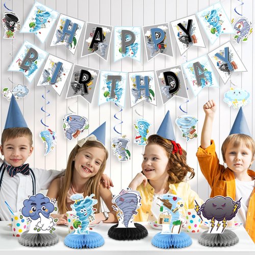 Tornado Birthday Party Decorations, Tornado Party Decorations Includes Happy Birthday Banner Tornado Hanging Swirls Tornado Honeycomb Centerpiece Tornado Birthday Party Supplies