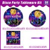 Kepeel 96 Pcs 70s Disco Party Plates and Napkins Supplies, The 70's Birthday Party Decorations 80s 90s Dance Disco Boogie Theme Party Tableware Kit, Serves 24