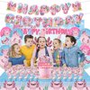 44Pcs Axolotl Birthday Party Supplies Include Happy Birthday Banner-Backdrop-Tablecloth-Balloons-Cake Topper-Cupcake Toppers for Axolotl Party Decorations