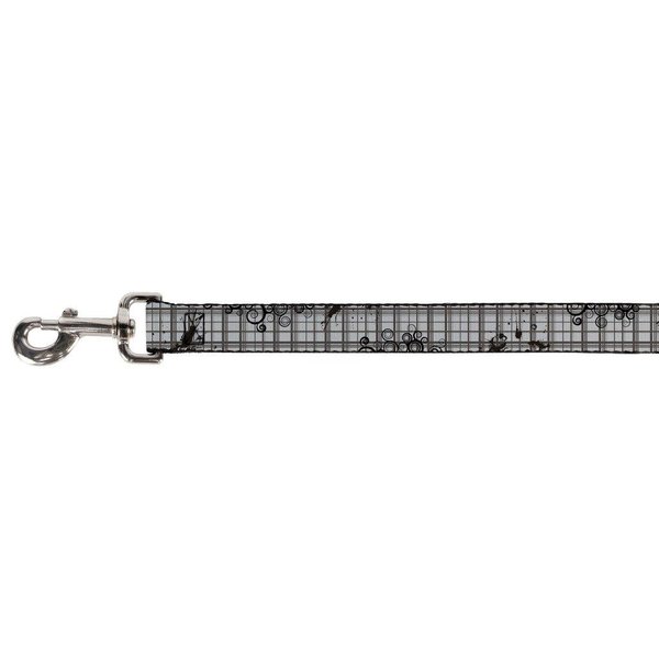 Buckle-Down Pet Leash - Plaid Curls Gray - 4 Feet Long - 1.5" Wide