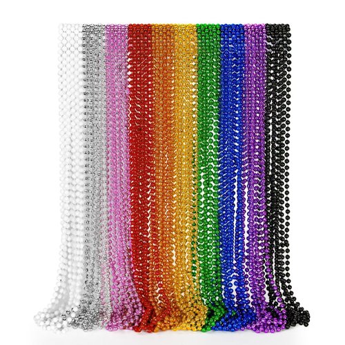 EOBOH 50PCS Mardi Gras Beads, Metallic 10 Kinds of Bead Necklace Party Favors, 33" Mardi Gras Necklace Women Men Stuff, Festival Parade Throw Accessories for Wedding Birthday Celebrations Decorations