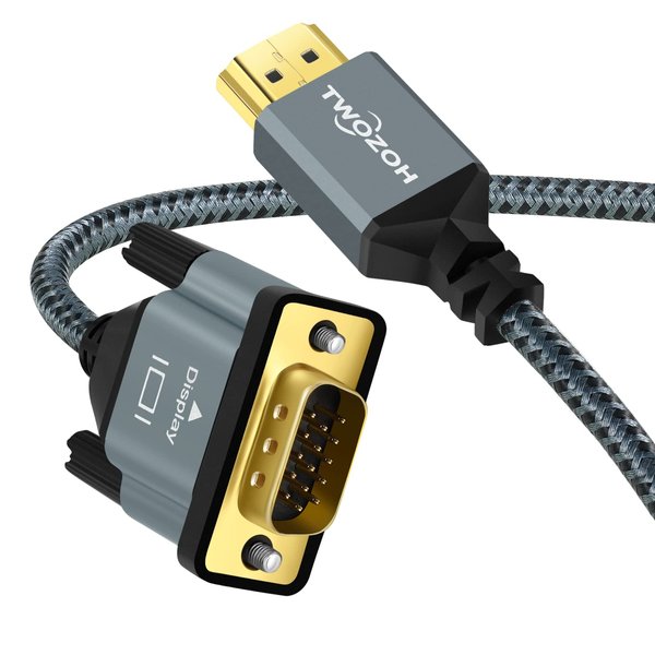Twozoh HDMI to VGA Cable 5FT. Aluminum Alloy Shell Nylon Braided & Gold-Plated Support 1080P/60HZ