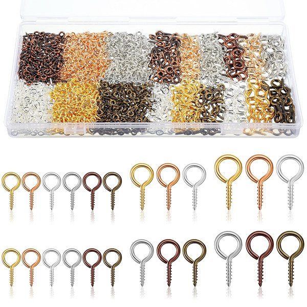 1200 Pieces 3 Sizes Eye Screws for Jewelry Making DIY Screw Eye Pins Small Eye Hooks