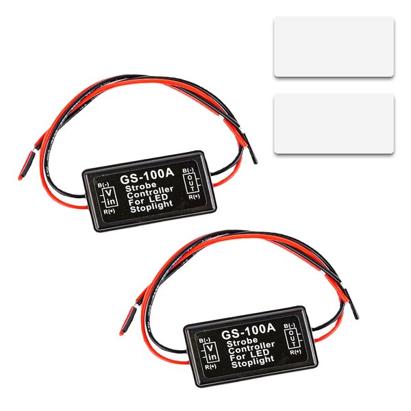 UGSHY 2 PCS Car Light Controller, GS-100A 12V-24V DC Tail Light Safety Reminder Controller, Strobe Tail Light Flash Controller Flash Module, Universal Accessories for Most Cars Motorcycles (Black)