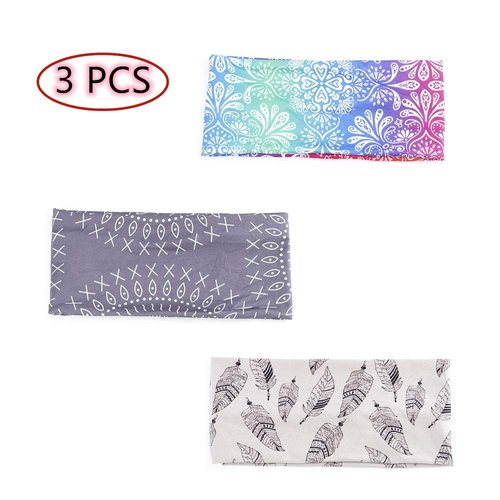 YATEASLU 3 Pcs Women and Girls' Wide Headbands Non-Slip Sweatbands Boho Head Wrap Hair Band Elastic Turban Hair Band for Workout, Yoga, Running, and Sports etc.