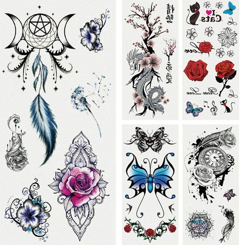 Red Tattoo, Fashion Butterfly Dragon Flower Body Art Temporary Fake Tattoo Sticker Decal Temporary Tattoos