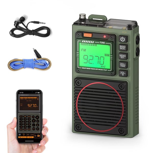 Raddy RF75A APP Control Shortwave Radio, Portable AM/FM/VHF/SW/WB Weather Radio, Pocket Radio Rechargeable w/ 9.85 Ft Wire Antenna