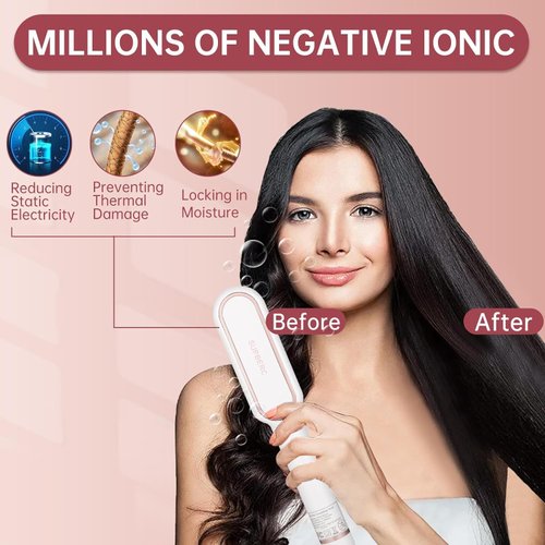 Ionic Hair Straightening Brush with Enhanced Millions Negative Ions, Quick Heat-up in 30s, 9 Temperature Settings & 25 3D Comb Teeth, Ceramic Anti-Scald Hot Comb with Auto-Off Feature for Women
