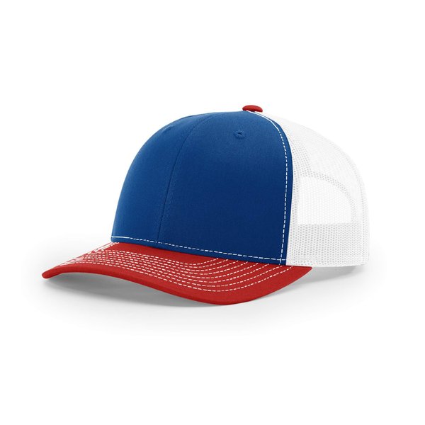 Richardson Unisex 112 Trucker Adjustable Snapback Baseball Cap, Tri Royal/White/Red, One Size Fits Most