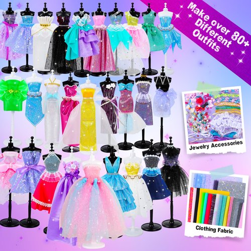 MINIFUN 600+Pcs Fashion Designer Kit for Girls, Sewing Kit with 4 Mannequins, DIY Art & Craft Activity for Kids, Girl Toys for Age 6 7 8 9 10 11 12+ Year Old Gifts