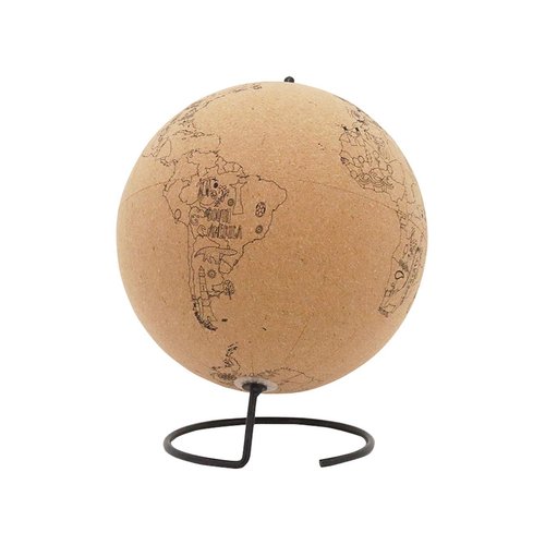 Parisloft Cork Globe With Adventure Printing for Coloring, Desktop World Globe with 6 Push Pins and Metal Base for Home, Offie, Classroom, Great for Mapping Travels and Education