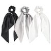 3PCS Hair Scarf Scruncheis for Women Knotted Bow Hair Ties Elastic Bands Satin Hair Ribbon Scrunchy Red Ponytail Holder for Women and Girls (Black White Gray)