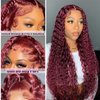 StarXiu Burgundy Deep Wave Lace Front Wigs Human Hair 99J 13x4 HD Lace Frontal Wigs for Women 180% Density Wet and Wave Red Colored Glueless Wigs Human Hair Pre Plucked Curly Wigs 12 Inch