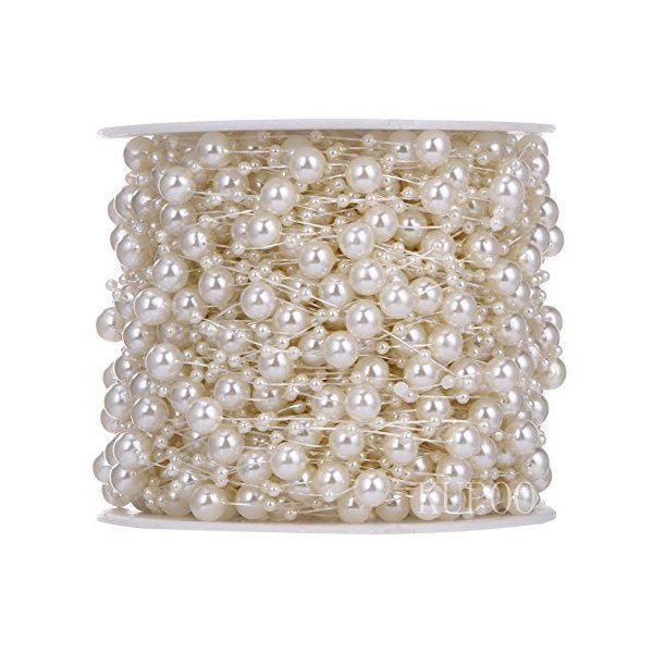 KUPOO 200feet Roll Pearls Beads DIY Party Garland Wedding Centerpieces Bridal Bouquet Crafts Decoration (8+3mm Pearls- Ivroy)