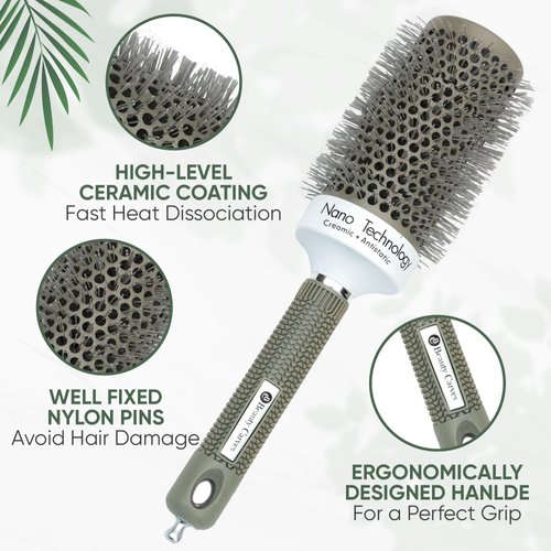 Beauty Carves Round Brush, 45 mm Barrel with 2 Clips – Round Hair Brush with Flexible Nylon 66 Bristles Nano Ionic Heat Resistant Tech for Professional Curling, Styling & Shining Texture