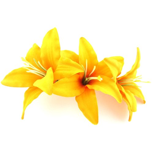Triple 3.5 Inch Yellow Lily Silk Flower Hair Clip with Teeth