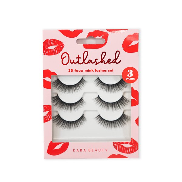 KARA BEAUTY VALENTINE'S OUTLASHED 3D Faux Mink Lashes 3 IDENTICAL PAIRS (LV3013)
