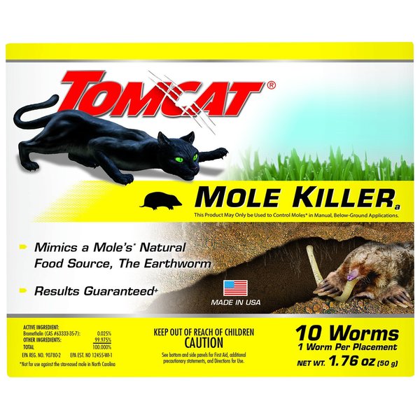Tomcat Mole Killer, Mimics Natural Food Source, Poison Kills in a Single Feeding, 10 Worms For Rodents